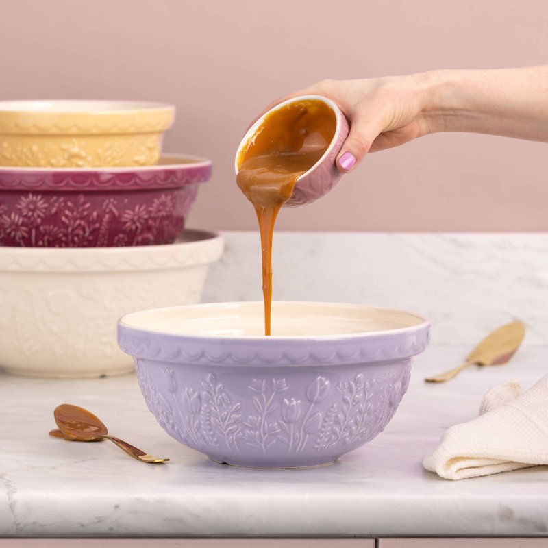 Lavender Ceramic Tulip Embossed Mixing Bowl, 9.75"