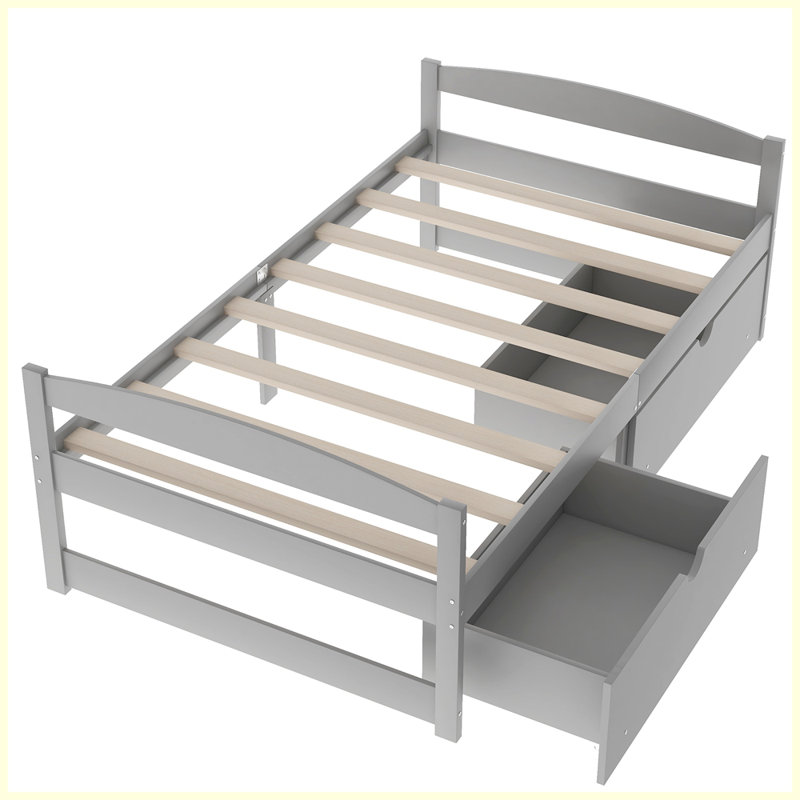 Structure de lit Charlie, lit plateforme, lit avec rangement, Gris