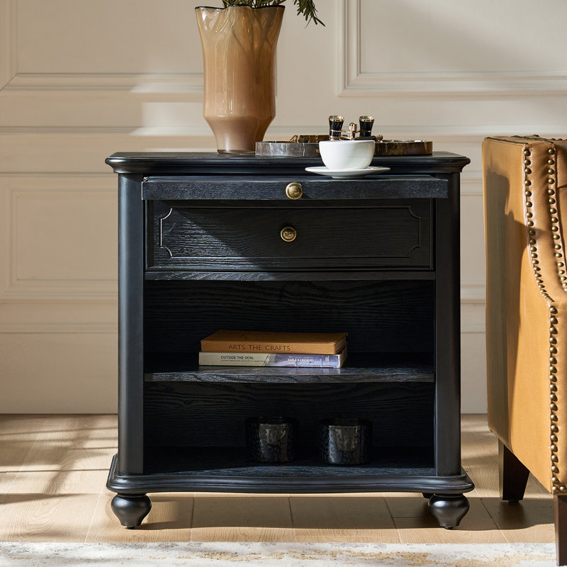 Table de chevet 1 tiroir avec plateau coulissant Elfine Traditional, Noir
