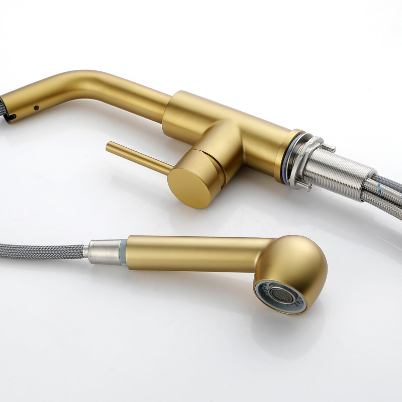 Robinet de cuisine extractible à douchette extractible en or et en acier inoxydable - Corrosion pour la durabilité