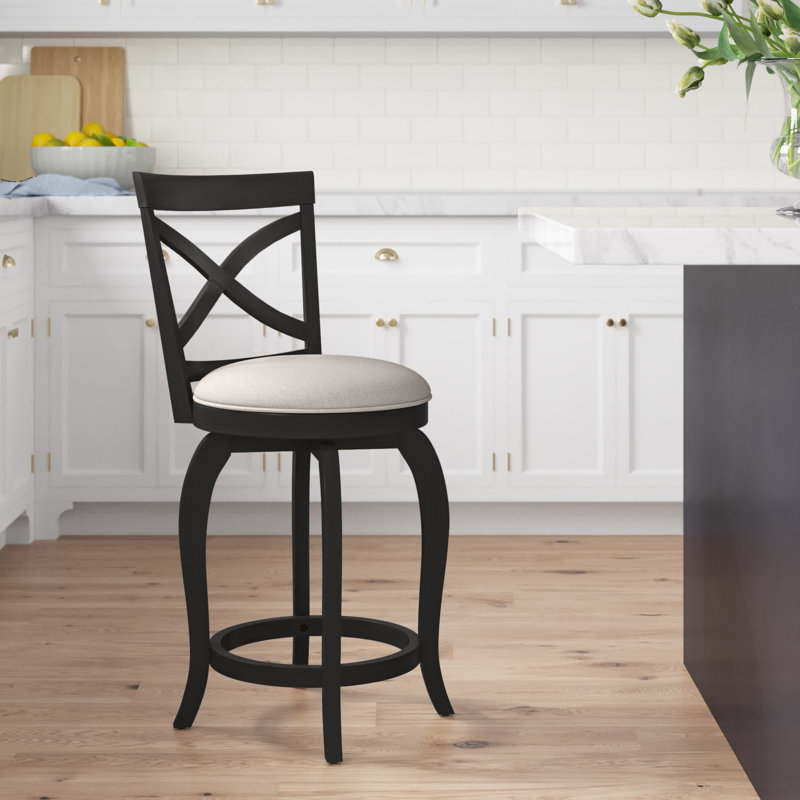 Brumback Swivel Upholstered Stool, Black, Counter Stool (25.25" Seat Height)