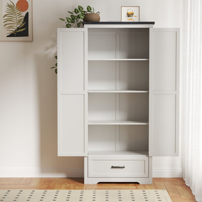 72" Farmhouse Kitchen Pantry Cabinet - Wood Tall Kitchen Storage Cabinet With Adjustable Shelves And 2 Barn Doors & Drawer