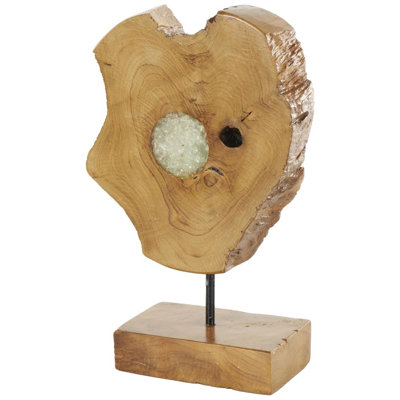 Chiara Brown Teak Wood Abstract Decorative Sculpture with Resin Embedded, 10" x 4" x 12"