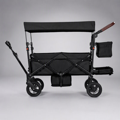 Poussette Wagon pour 2 enfants, quadruple pousser et tirer avec poignée réglable et auvent amovible, freins à 4 roues, idéal pour les voyages et le camping