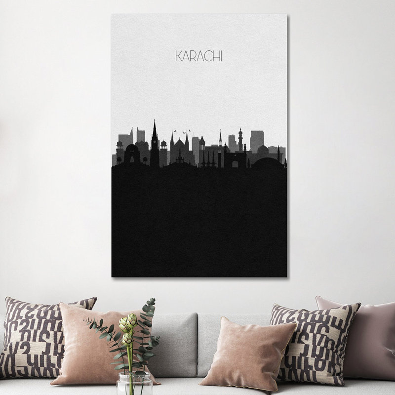 Karachi, Pakistan City Skyline by Ayse Deniz Akerman - Print on Canvas, 30.48 cm H x 45.72 cm W, Wrapped Canvas