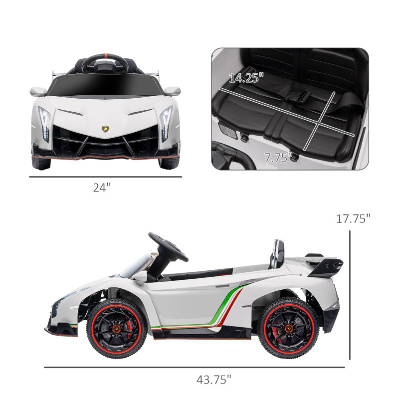 White 12V Lamborghini Veneno Kids Ride-On Car with Remote Control