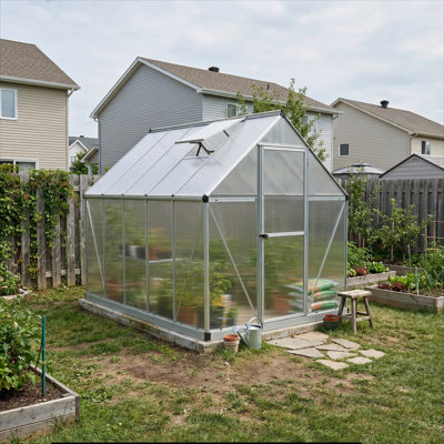 Palram - Canopia Mythos Walk-In Hobby Twin Wall Polycarbonate Aluminum Frame Greenhouse Kit with Roof Vent
