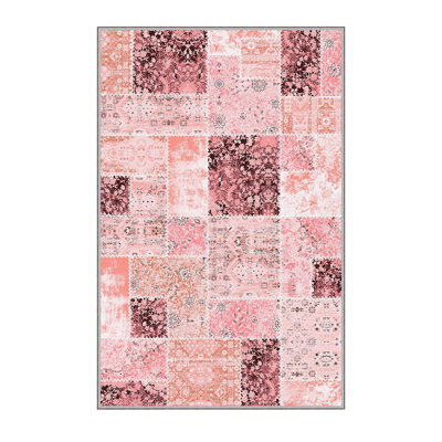 Stylish Woven Carpet, 5.6 x 7.5 Feet, 100% Polyester, 0.3 in Pile Height | Antibacterial, Non-Slip PVC Felt Dot Underside, Machine Washable | 3D Digital Printing, Durable & Easy to Maintain - Perfect for Any Room