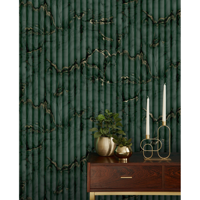 Imitation Group Fluted Marble Wallpaper, Deep Green
