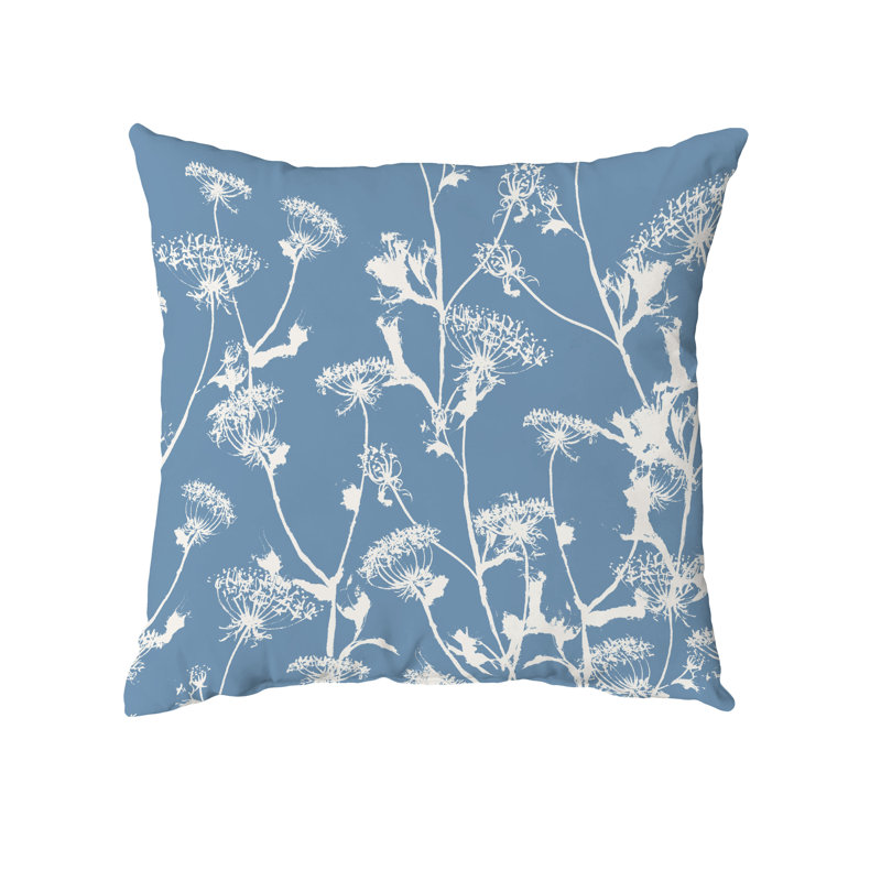 Floral Outdoor Reversible Throw Pillow, 16" x 16", Blue
