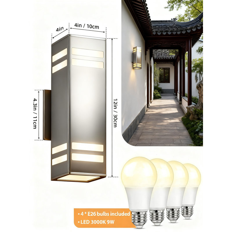 Dusk To Dawn Outdoor Wall Light 2 Pack, Photocell Sensor Up Down Exterior Lighting Fixture, Waterproof Modern Outside Sconce For House Garage Porch, LED Bulbs Included