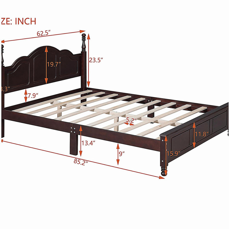 Base de lit plateforme en bois, lit plateforme de style rétro, avec support de traverse en bois, Noyer