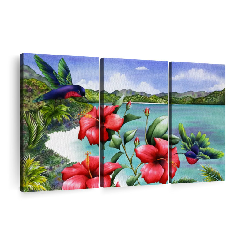 «Hibiscus Hummers» sur, H 28 po x l 45 po x P 1,25 po