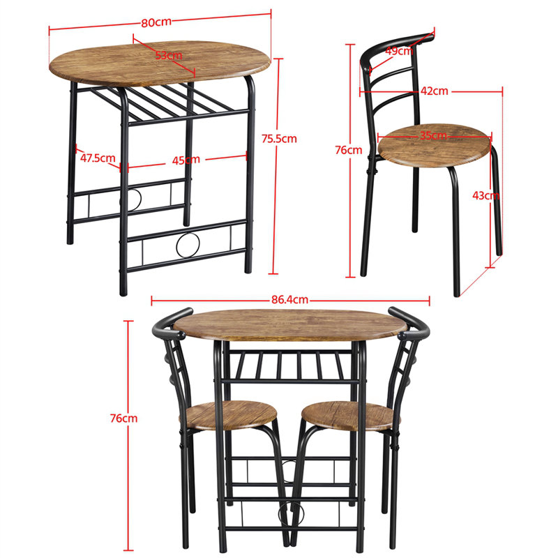 Antinio 2 - Person Dining Set, Brown/Black