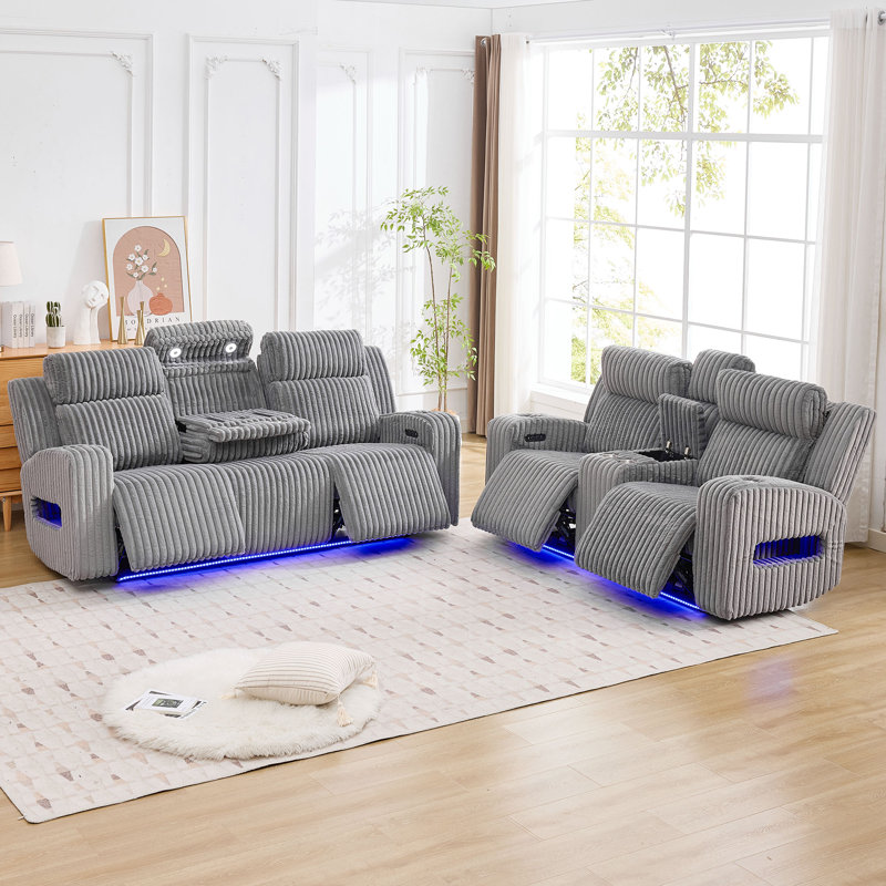 Ensemble de salon inclinable électrique en tissu 2 pièces avec charge et haut-parleur