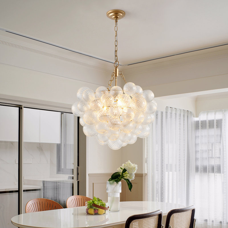 20-Inch Gold Pendant Light Chandelier With Threaded Clear Glass Globe Shade – Adjustable Height
