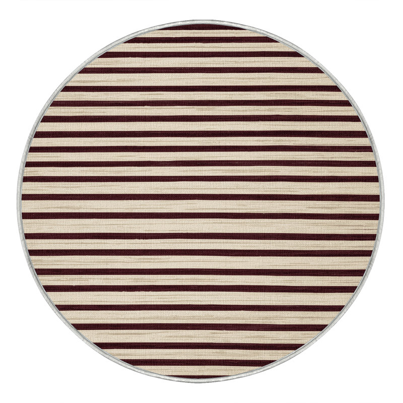 Tapis beige à rayures horizontales lavable à la machine, Rond 3 pi