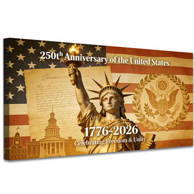 American Flag Canvas Wall Art, Patriotic Statue of Liberty Painting, Large 250th Anniversary 1776-2026 Wrapped Framed Canvas Prints for Living Room, Office Decor Ready to Hang 28×58 Inch