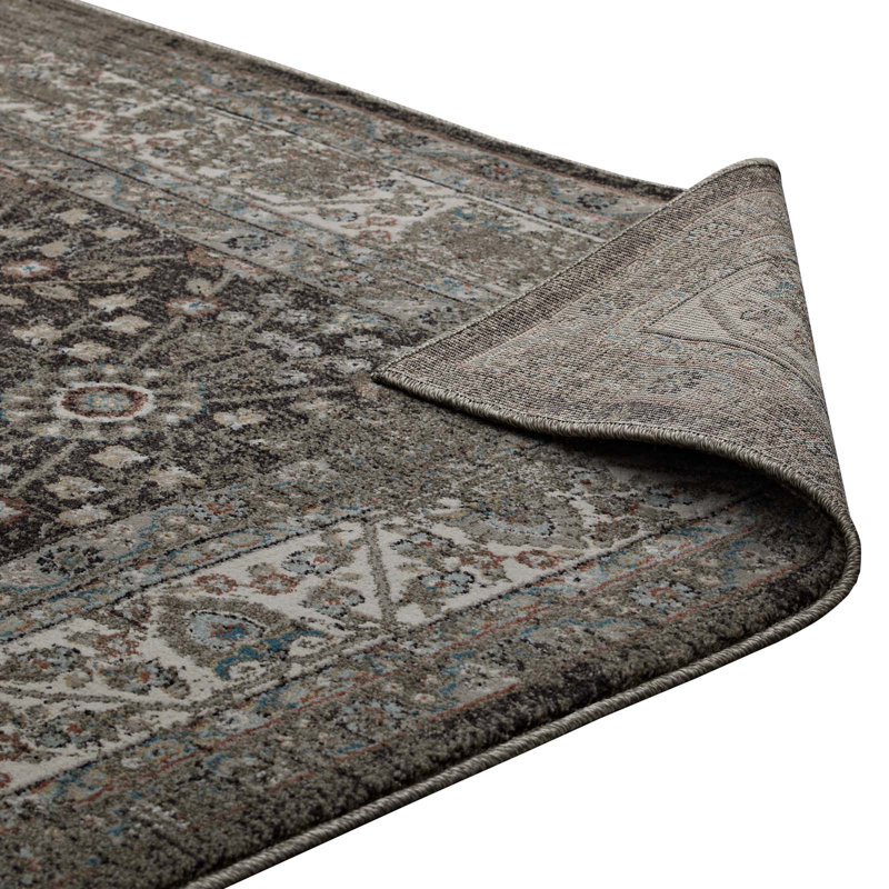 Modway Berit Distressed Vintage Floral Lattice Area Rug in Brown and Beige, Rectangle 8' x 10'