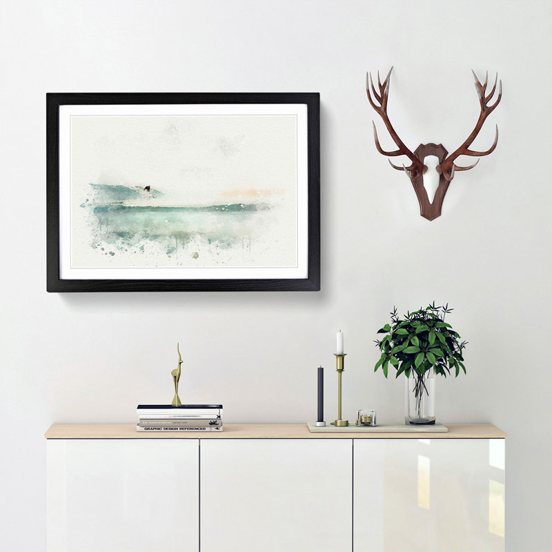 Surfing in Zuma Beach Malibu in Abstract - Framed Print, 62cm H x 87cm W x 2cm D, Black Framed