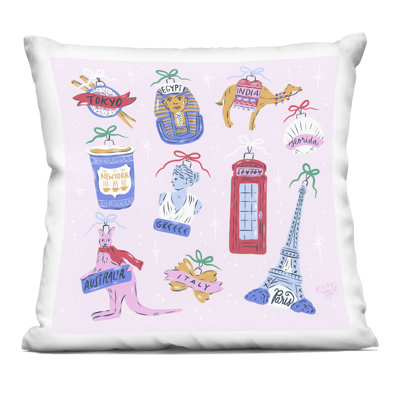 Global Travel Ornaments Decorative Printed Throw Pillow design by Krissy Mast