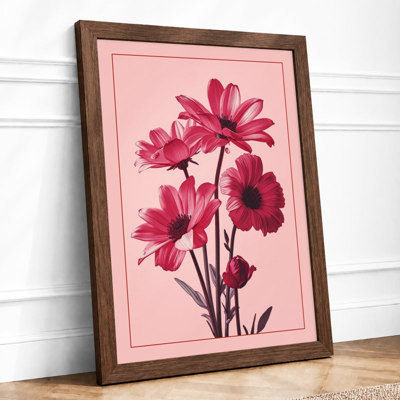Gerbera Daisies in Bloom Botanical - Framed Print, A4 - 29.7 x 21.0 cm, Walnut