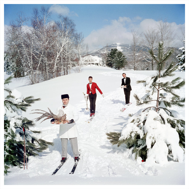 Skiing Waiters Print by Slim Aarons, 45" H x 45" W x 0.1" D, Unframed