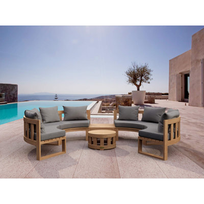 Circular Modular Teak 8 - Person Patio Conversation Sets with Sunbrella® Cushions