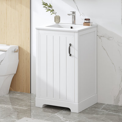 Meuble-lavabo de 20 po avec lavabo, armoire de salle de bain avec porte à fermeture douce, support de rangement et tablette réglable, blanc