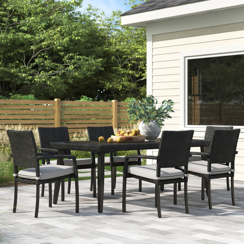 Ehrenfried 6 - Person Patio Dining Set Umbrella Hole Included Rectangular Table with Sunbrella® Cushions Included