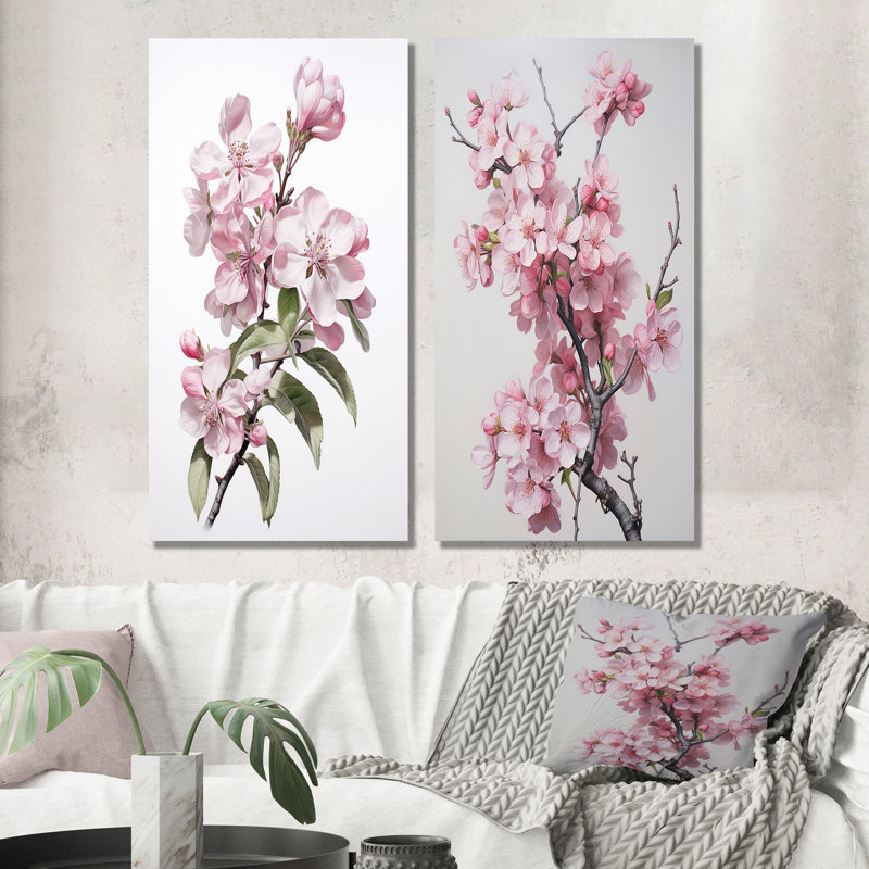«Fleur de pommier monochromatique élégance XIII», 2 pièces sur toile, Toile tendue, H 20 po x l 24 po