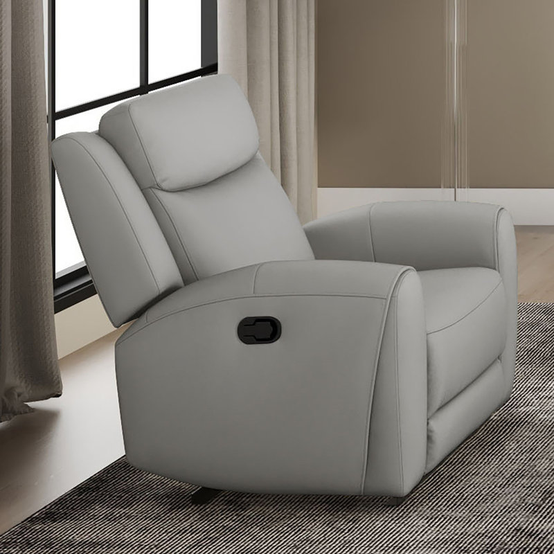 Manual Recliner High Density Foam Contour Arms Wide Seat Primary Living Room, Gray, Manual - Handle / Lever, Leather