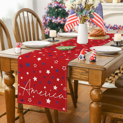 Patriotic Table Runner, 4Th Of July Decorations For Home Star Memorial Day Decor Red 4Th Of July Table Runner Independence Day Holiday Indoor Outdoor Party Table Decorations (13'' X 72'')