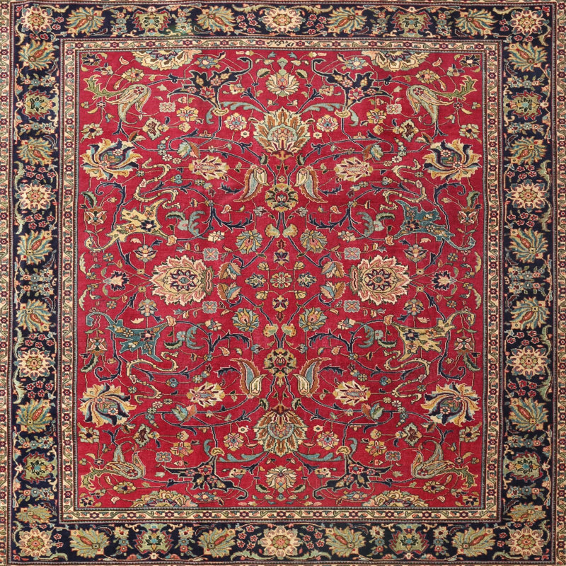 Tapis traditionnel bleu / beige / rouge Grandberry, Rond 8 pi