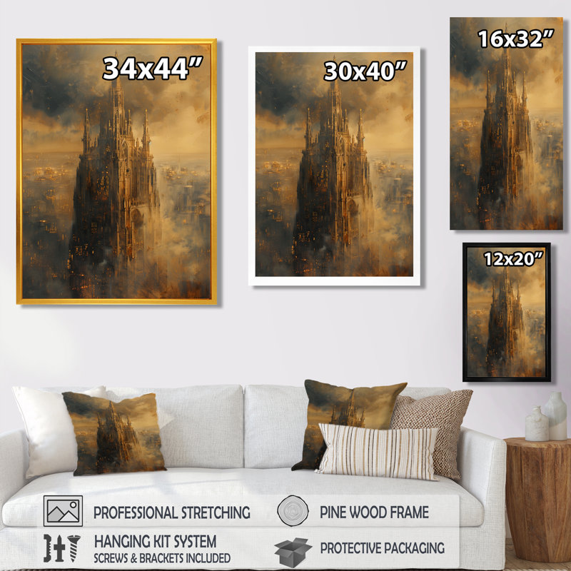 Beige tour d'hiver des ténèbres - salon d'art mural châteaux, Toile tendue, H 32 po x l 16 po x P 1 po