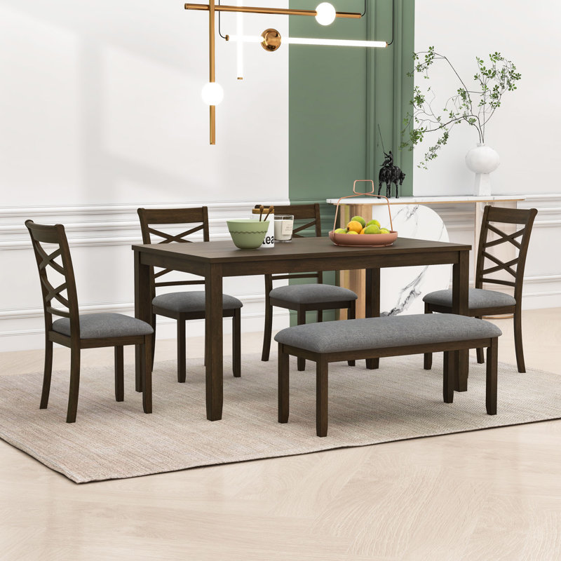 Ensemble de table de salle à manger 6 pièces avec 4 chaises et un banc
