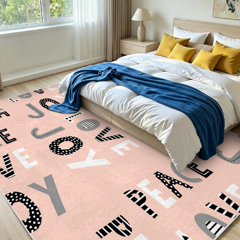 Tapis d'intérieur noir gris lavable à la machine, motif « Paix, Amour et Joie » et Noël, Rectangle 71 po x 98 po