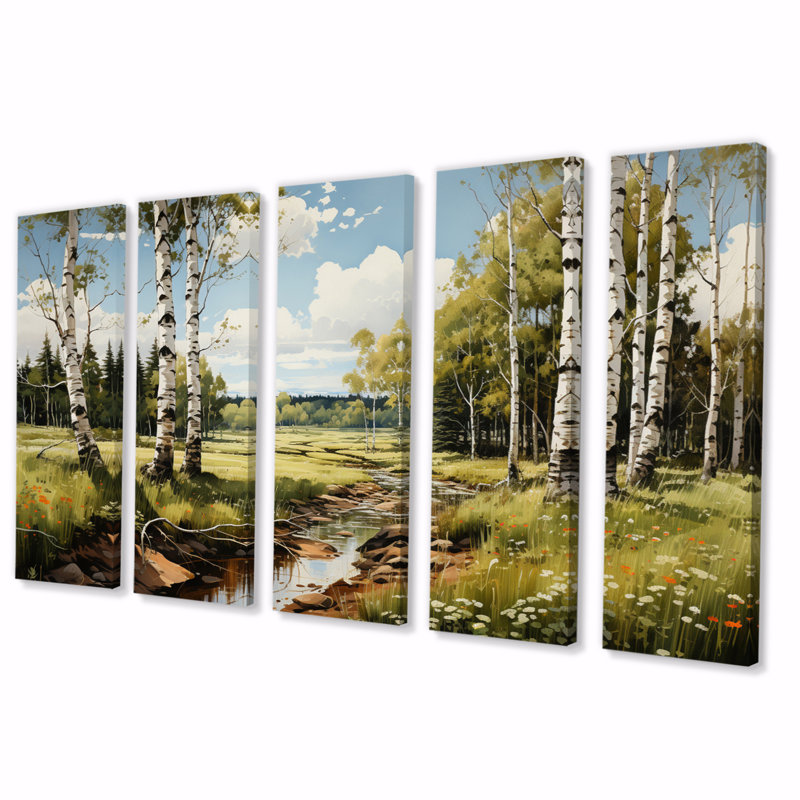 Birch Tree Whispers Landscape II, 5 pièces