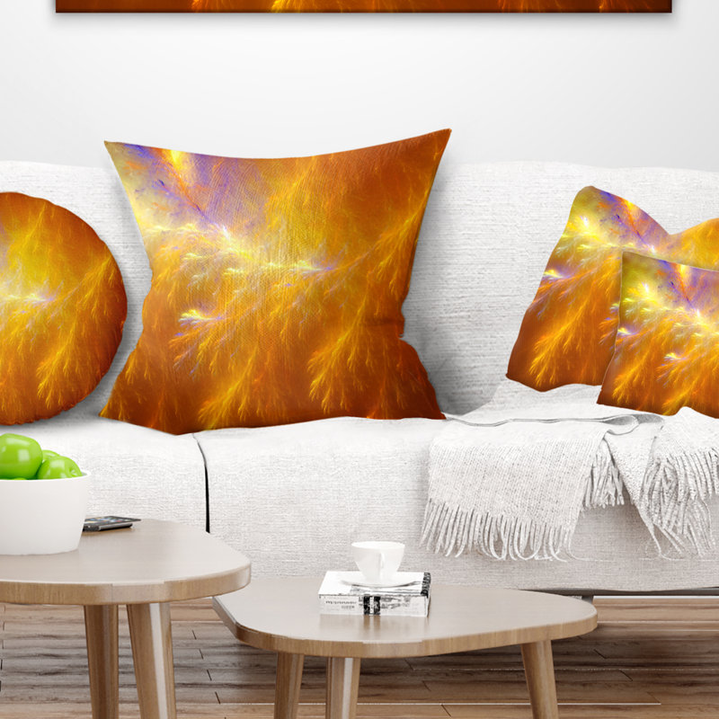 Mystic Yellow Thunder Sky - coussin imprimé abstrait, 16 po x 1 po, Coussin décoratif, Jaune