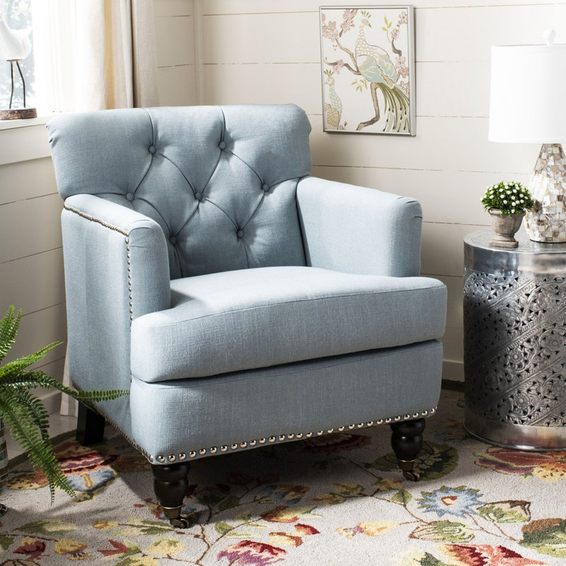 Fauteuil club Atkison, 100% lin bleu ciel
