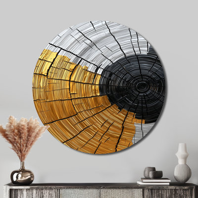 Art mural rond en métal doré et racines de sérénité II