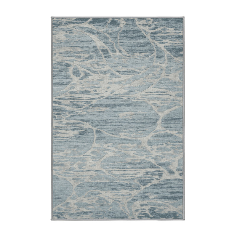 Machine Washable Abstract Gray Area Rug, Rectangle 6' x 9'