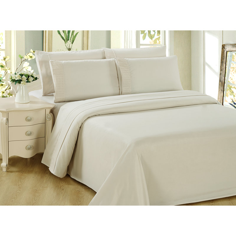 Ensemble de housse de couette avec 2 taies d'oreiller en rayonne de coton de couleur ivoire pour lit double plissé et très doux Marina Marina