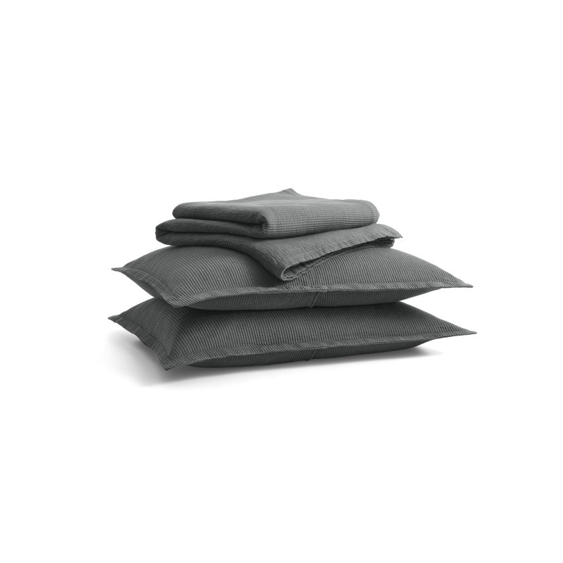 Ripple Coverlet Set, Queen Bedspread + 2 Queen Shams, Charcoal