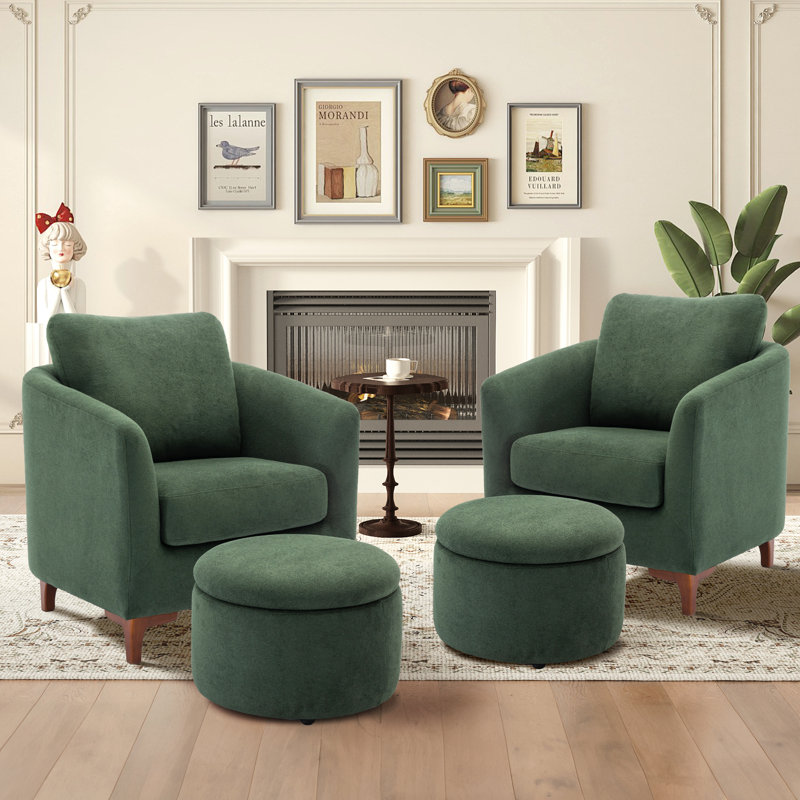 Fauteuil demi-tonneau avec repose-pieds Hintz, Microfibre vert