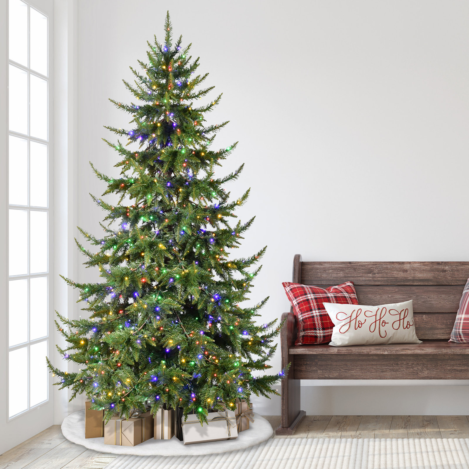 7.5' Pre-Lit Classic Spruce Artificial Christmas Tree with 1166 Memory Wire Tips and a Sure-Lit Pole