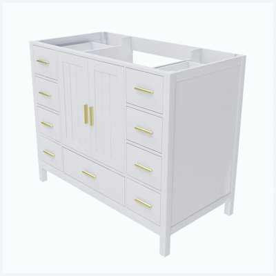 Base de meuble-lavabo blanc 42 po avec 2 portes doubles à fermeture douce et 9 tiroirs coulissants
