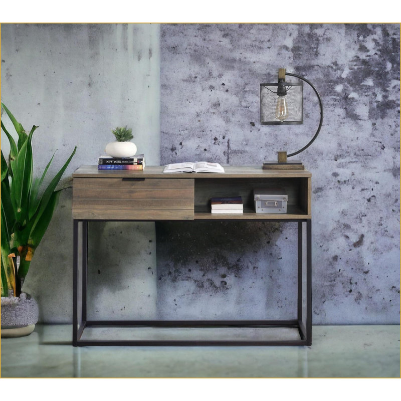 Desks, Rustic Oak &amp; Black Writing Desk with Drawer &amp; Shelf, 30"H x 42"W x 14"D | Oak | Particle Board+MDF