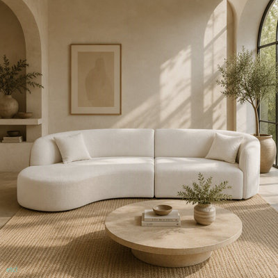 Luxury Modern Style Living Room Upholstery Curved Sofa With Chaise 2-Piece Set, Left Hand Facing Sectional,  Boucle Couch