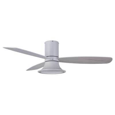 Flusso 52" Flush Mount DC Indoor/Outdoor Ceiling Fan with Light and Remote, Damp Rated, Low Profile Modern White Ceiling Fan
